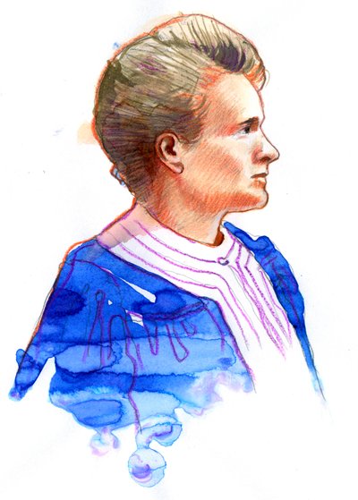 Portret fizyka Marie Curie (Marie Curie (1867-1934), urodzona w Polsce francuska fizyk) autorstwa Alessandro Lonati