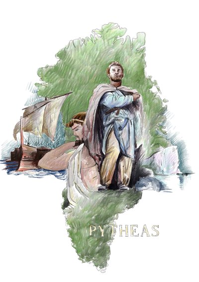 Representação do explorador grego Píteas de Massalia, século IV aC (Retrato de Píteas de Massalia, geógrafo e explorador grego, século IV aC) Ilustração de Alessandro Lonatipolish autorstwa Alessandro Lonati