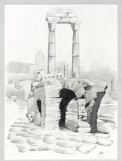 Ruiny z czasów rzymskich w Rzymie, Forum (foro romano) Rysunek Alessandro Lonati. autorstwa Alessandro Lonati