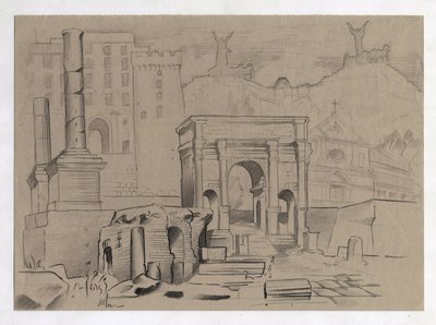 Ruiny z czasów rzymskich w Rzymie, Forum (foro romano) Rysunek Alessandro Lonati. autorstwa Alessandro Lonati