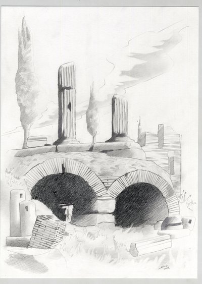 Ruiny z czasów rzymskich w Rzymie, Forum (foro romano) Rysunek Alessandro Lonati. autorstwa Alessandro Lonati