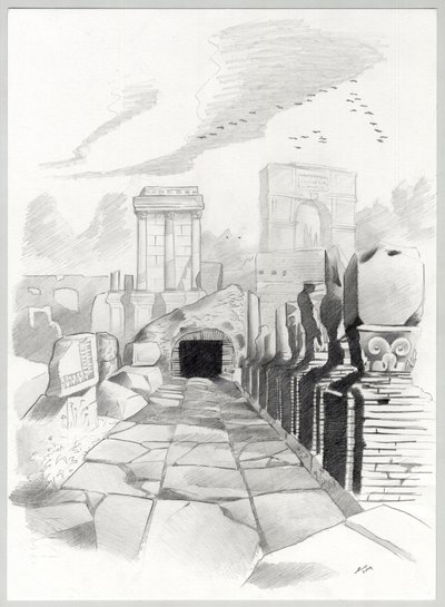 Ruiny z czasów rzymskich w Rzymie, Forum (foro romano) Rysunek Alessandro Lonati. autorstwa Alessandro Lonati