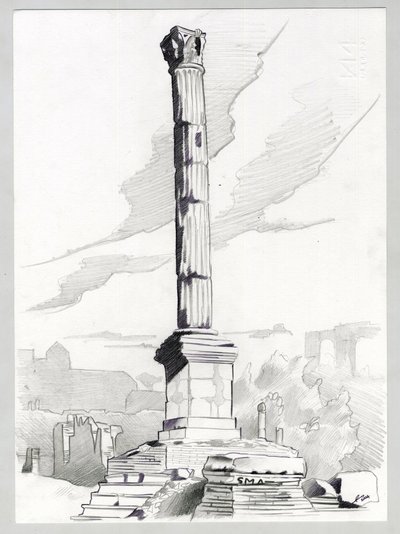Ruiny z czasów rzymskich w Rzymie, Forum (foro romano) Rysunek Alessandro Lonati. autorstwa Alessandro Lonati