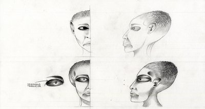 Ilustracja science fiction (science fiction): badanie twarzy obcego lub kosmity (obcego lub kosmity) od planety Mars do podboju kosmosu lub wszechświata. Rysunek autorstwa Alessandro Lonatiego autorstwa Alessandro Lonati