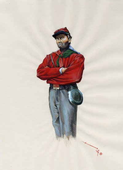 Drugie Cesarstwo (1852-1870): zjednoczenie Włoch (Risorgimento), ochotnik armii Garibaldiańskiej znany jako bojownik „czerwonej koszuli” w sprawie Giuseppe Garibaldiego (1807-1882) we Włoszech autorstwa Alessandro Lonati