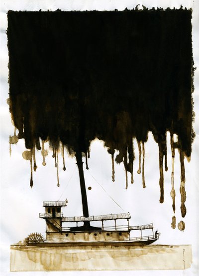 Parowiec Ilustracja do nowego „W sercu ciemności” Josepha Conrada. 2012 autorstwa Alessandro Lonati