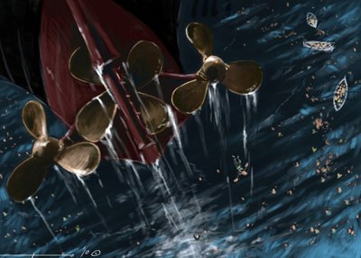 Widok helis transatlantyku Titanic w czasie zatonięcia 14 i 15 kwietnia 1912 r. Ilustracja: Alesandro Lonati. 2010 autorstwa Alessandro Lonati