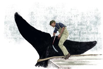 Łódź wielorybnicza odcinająca ogon wieloryba autorstwa Alessandro Lonati
