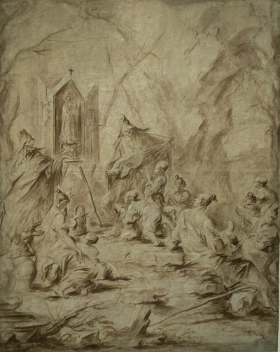 Śpiewaczka ballad w sanktuarium Maryjnym autorstwa Alessandro Magnasco