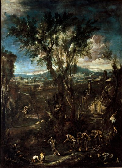 Fantastyczny krajobraz z mnichami Obraz Alessandro Magnasco dit il Lissandrino (1667-1749) 1720 Dim.237x175 cm Pinacoteca di Brera Milan autorstwa Alessandro Magnasco