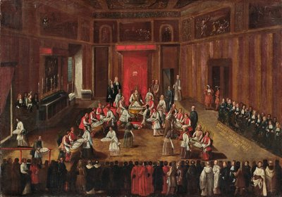 Ceremonia Agnus Dei celebrowana przez papieża Klemensa XI, c. 1710. autorstwa Alessandro Piazza