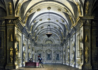 Scenografia Sanquirico do opery „Anna Bolena” Gaetano Donizettiego (1797-1848) reprezentowanej w Teatro Carcano w Mediolanie autorstwa Alessandro Sanquirico