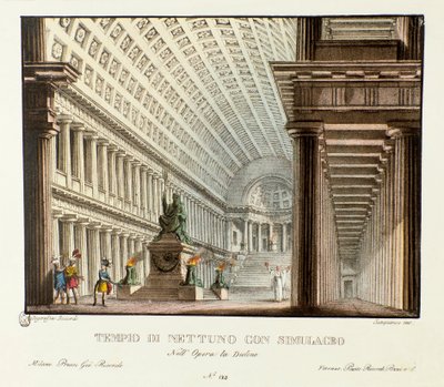 Widok na świątynię Neptuna Scenografii dla przedstawienia lirycznej tragedii „Didone” (Didon) (1783) autorstwa kompozytora Niccolo Vito Piccinniego (lub Piccinniego) po operze Metastasio (Metastase). Litografia w „Zbiorze wynalazków scenicznych d autorstwa Alessandro Sanquirico