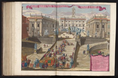 Pułapka na Piazza del Campidoglio te Rome Rysunek i elewacja współczesnego rzymskiego Campidoglio (...) (tytuł na obiekcie) autorstwa Alessandro Specchi