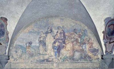 Św. Antonin przemawia do kupca, którego ocalił od straszliwej burzy, luneta (fresk) autorstwa Alessandro Tiarini