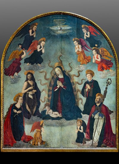 Madonna z Dzieciątkiem i Świętymi (olej na desce) autorstwa Alessio & Scheggini Michele da Larciano (known as Graffione) (1470 85) Baldovinetti