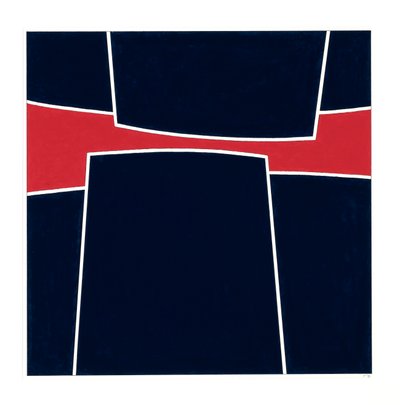 Pressure Blue on Red, 2023 (emalia na karcie) autorstwa Alex Dunn