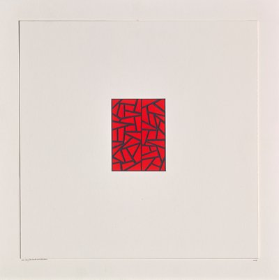 Red Bits on White, 2021 (emalia na karcie) autorstwa Alex Dunn