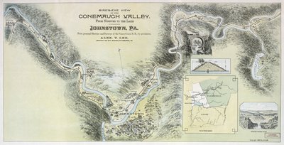 Widok z lotu ptaka na dolinę Conemaugh od Niniwy do jeziora, Johnstown, Pensylwania: z osobistych szkiców i badań Pennsylvania R.R. za pozwoleniem autorstwa Alex. Y.; Pennsylvania Railroad Lee