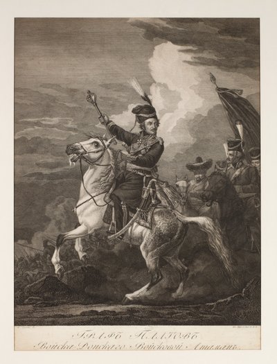 Portret hrabiego Płatowa (1751-1818) na koniu (rycina) autorstwa after Alexander Orlowski