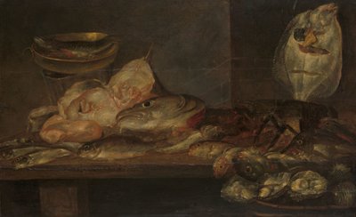 Martwa natura z rybą i homarem i ostrygami na stole w pobliżu autorstwa Alexander Adriaenssen