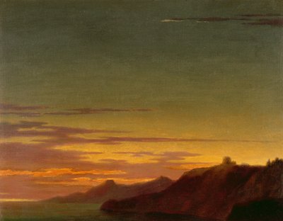 Zamknięcie dnia: Zachód słońca na wybrzeżu, ok. 1768-75 (olej i grafit na papierze kładzionym) autorstwa Alexander Cozens