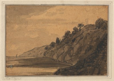 Nabrzeżna scena z zalesioną falezą autorstwa Alexander Cozens