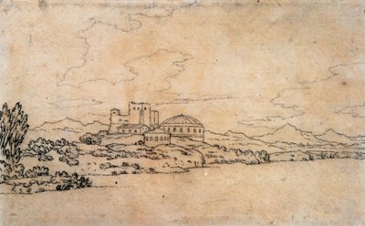 Włoski krajobraz z budynkiem z kopułą autorstwa Alexander Cozens