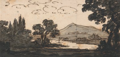 Krajobraz z górą i jeziorem autorstwa Alexander Cozens