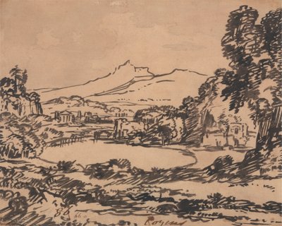 Krajobraz z jeziorem i odległą górą autorstwa Alexander Cozens