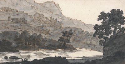 Rzeka i góra z ruinami autorstwa Alexander Cozens