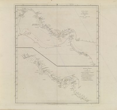 Plany portów, Dalrymple, Alexander opublikowane w 1791 r. Numer identyfikacyjny 41167-2001 Mapa lotnicza części Zatoki Perskiej, częściowo poprawiona przez porucznika Edwarda Harveya 1778 r. autorstwa Alexander Dalrymple