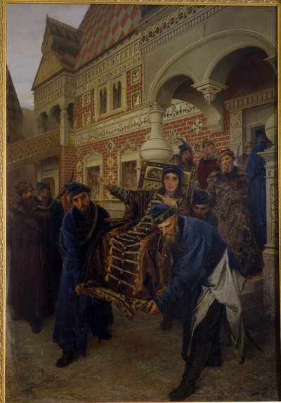 Bojaryna Morozowa. (Bojarynia Morozowa). Teodozja Prokofijewna Morozowa (1632-1675), zagorzała zwolenniczka obrządku staroobrzędowców, złożyła śluby zakonne pod imieniem Teodora. Podczas aresztowania jest opisywana przez zwolenników pat autorstwa Alexander Dimitrievitch Litovtchenko
