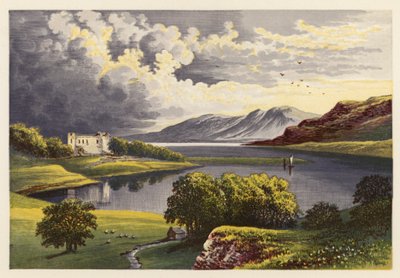 Sceneria szkockiego jeziora: Loch Etive (kolorowa litografia) autorstwa Alexander Francis (after) Lydon