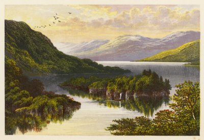 Sceneria szkockiego jeziora: Loch Katrine (kolorowa litografia) autorstwa Alexander Francis (after) Lydon