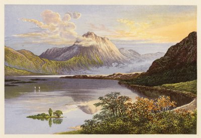 Sceneria szkockiego jeziora: Loch Maree (kolorowa litografia) autorstwa Alexander Francis (after) Lydon
