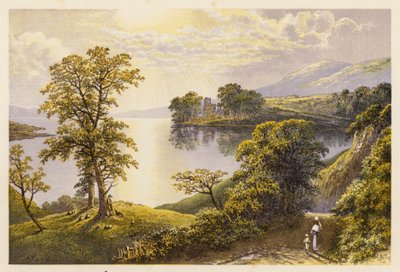 Sceneria szkockiego jeziora: Lochmaben (kolorowa litografia) autorstwa Alexander Francis (after) Lydon