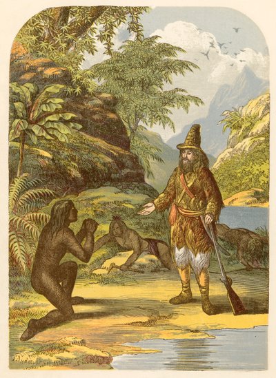 Robinson Crusoe ratujący piątek przed dzikusami autorstwa Alexander Francis Lydon