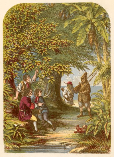Robinson Crusoe zaskakuje trzech Anglików autorstwa Alexander Francis Lydon
