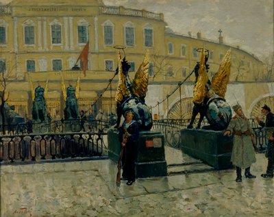 Rewolucyjni marynarze strzegący Piotrogrodzkiego Banku Państwowego, 1927. autorstwa Alexander Fyodorovich Bely