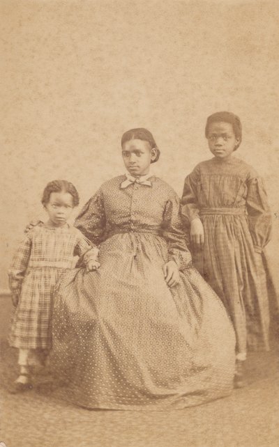 Carte-de-visite młodej kobiety i dwójki dzieci, 1864 - 1866. autorstwa Alexander Gardner