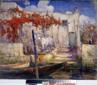 Wieś. Na południu. (Krajobraz. Na południu). Malarstwo Aleksandra Fiodorowicza Gausha (1873-1947), olej na płótnie, sztuka rosyjska, początek XX wieku. Primorska Państwowa Galeria Sztuki, Władywostok (Rosja). autorstwa Alexander Gaush