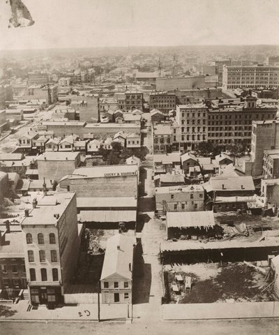 Widok na zachód z kopuły gmachu sądu w Chicago, 1858 autorstwa Alexander Hesler