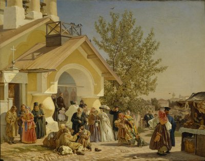 Wyjście z kościoła w Pskowie, 1864 autorstwa Alexander Ivanovich Morozov