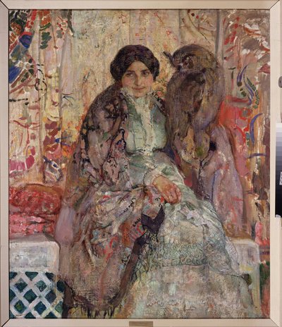 Kobieta z puchaczem. Obraz Aleksandra Iwanowicza Sawinowa (1881-1942), olej na płótnie autorstwa Alexander Ivanovich Savinov