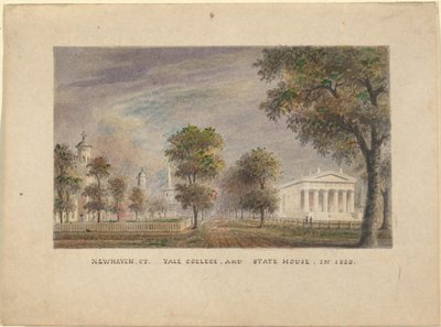 New Haven CT. Yale College i State House w 1830 r autorstwa Alexander Jackson Davis