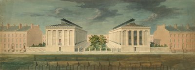 Projekt niezrealizowany w perspektywie zabudowy tarasu międzyblokowego, ok. godz. 1831. autorstwa Alexander Jackson Davis