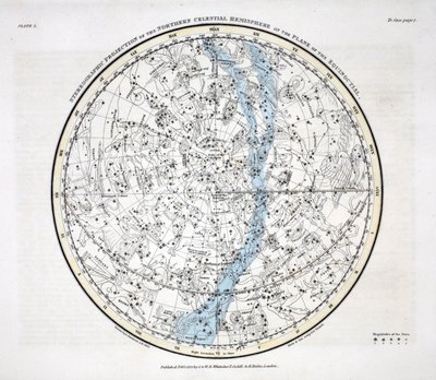 Półkula północna z „Atlasu niebieskiego” Alexandra Jamiesona, wyd. Londyn 1822 (ręcznie kolorowane grawerowanie) autorstwa Alexander Jamieson
