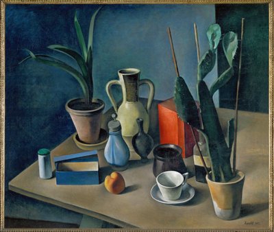 Grosses Stilleben mit Kruegen und roter Teedose, Martwa natura z dzbankami i czerwoną czajniczką (obraz na płótnie) autorstwa Alexander Kanoldt