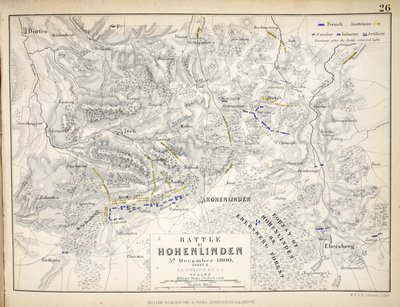 Mapa bitwy pod Hohenlinden, opublikowana przez Williama Blackwooda i Synów, Edynburg i Londyn, 1848 (rycina ręcznie kolorowana) autorstwa Alexander Keith Johnston